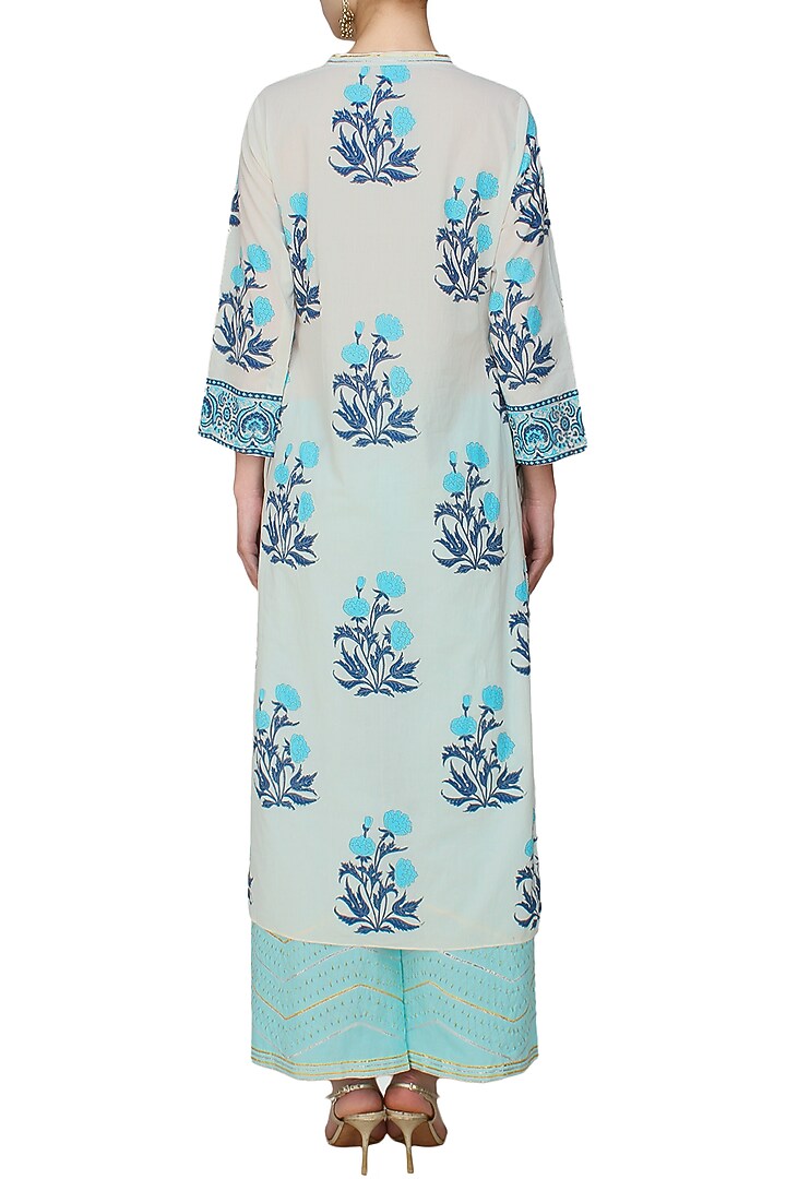 Ivory A line kurta with blue modal straight pants available only at Pernia's Pop Up Shop.