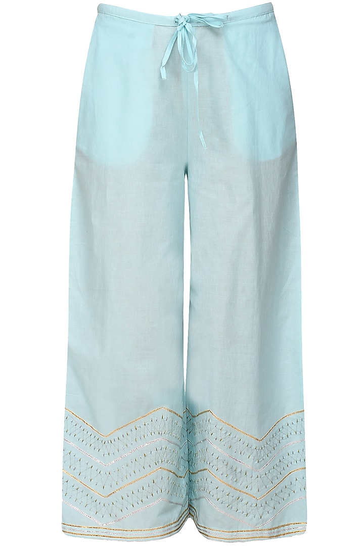 Ivory A line kurta with blue modal straight pants available only at Pernia's Pop Up Shop.