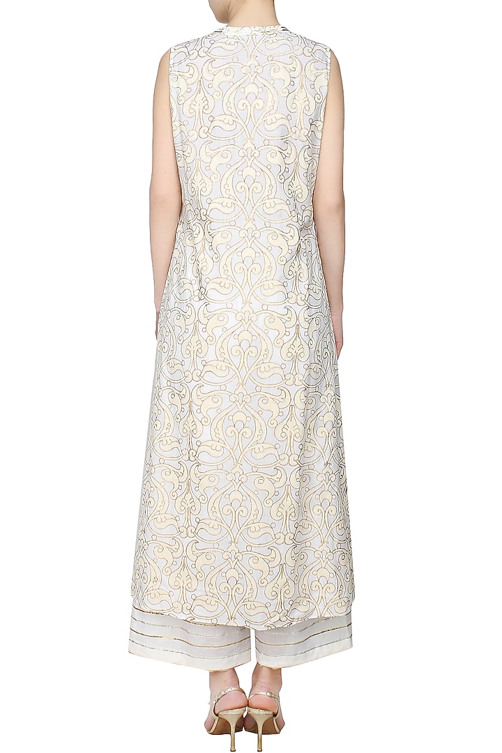 White A line hand block printed kurta with white pants and printed dupatta available only at Pernia's Pop Up Shop.