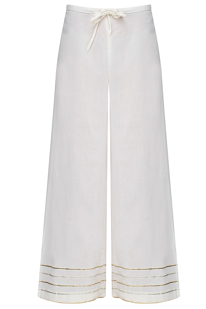 White A line hand block printed kurta with white pants and printed dupatta available only at Pernia's Pop Up Shop.