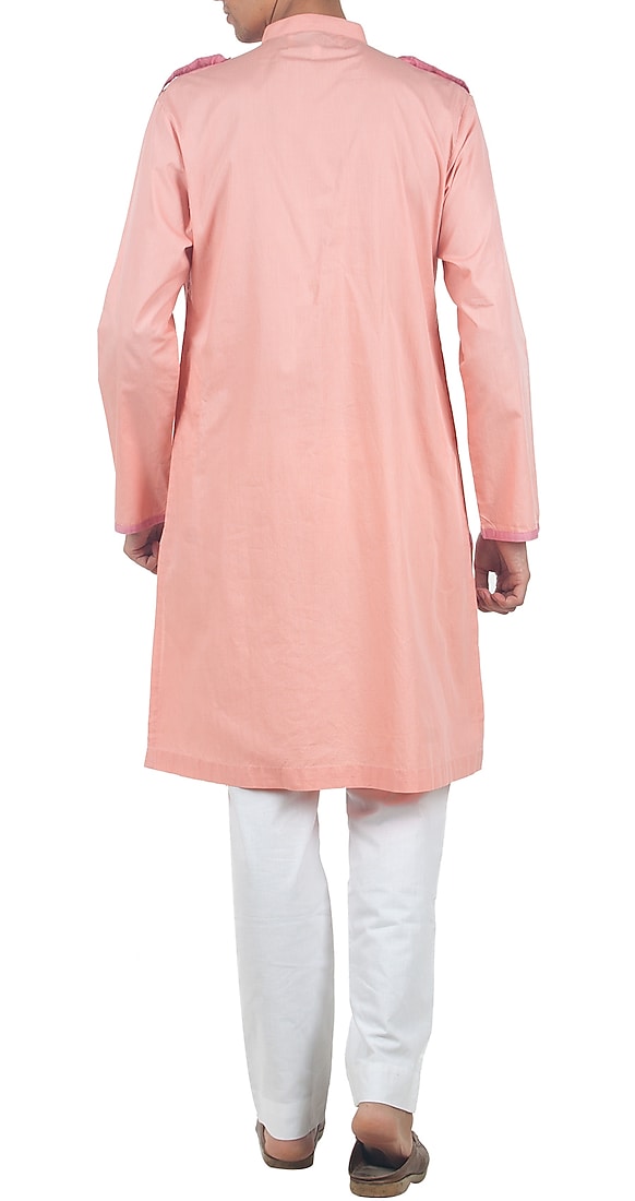 Orange and cream micro checked kurta available only at Pernia's Pop-Up Shop.