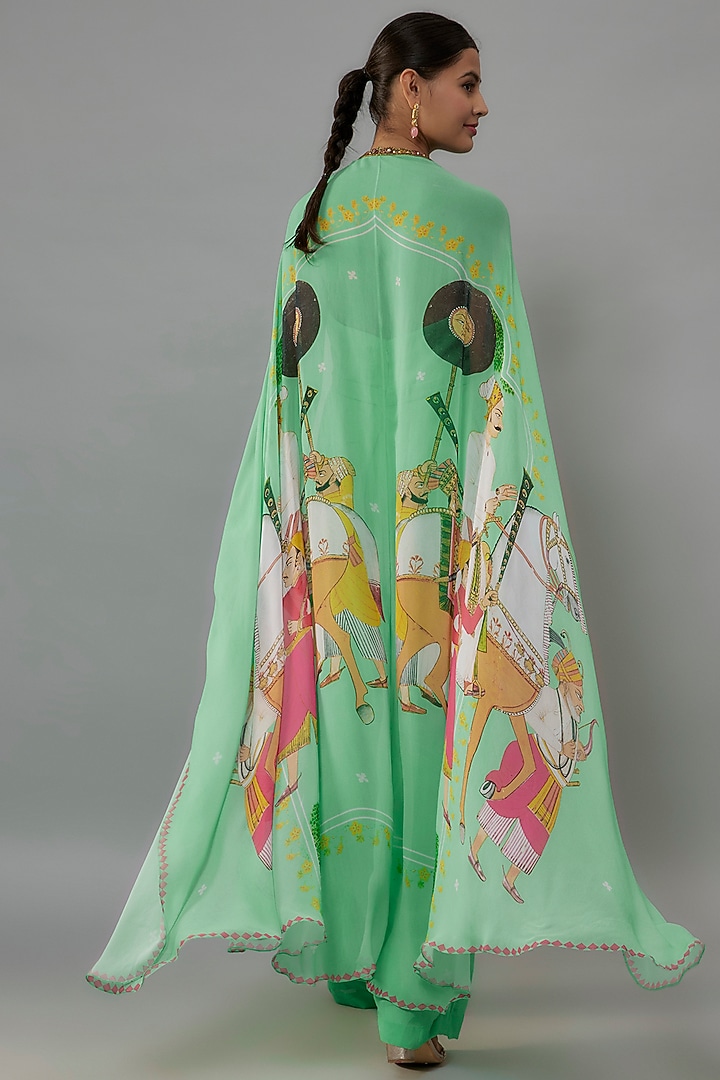 Aqua Georgette Hand Embroidered Jumpsuit by Rajat Tangri at Pernia's Pop Up Shop