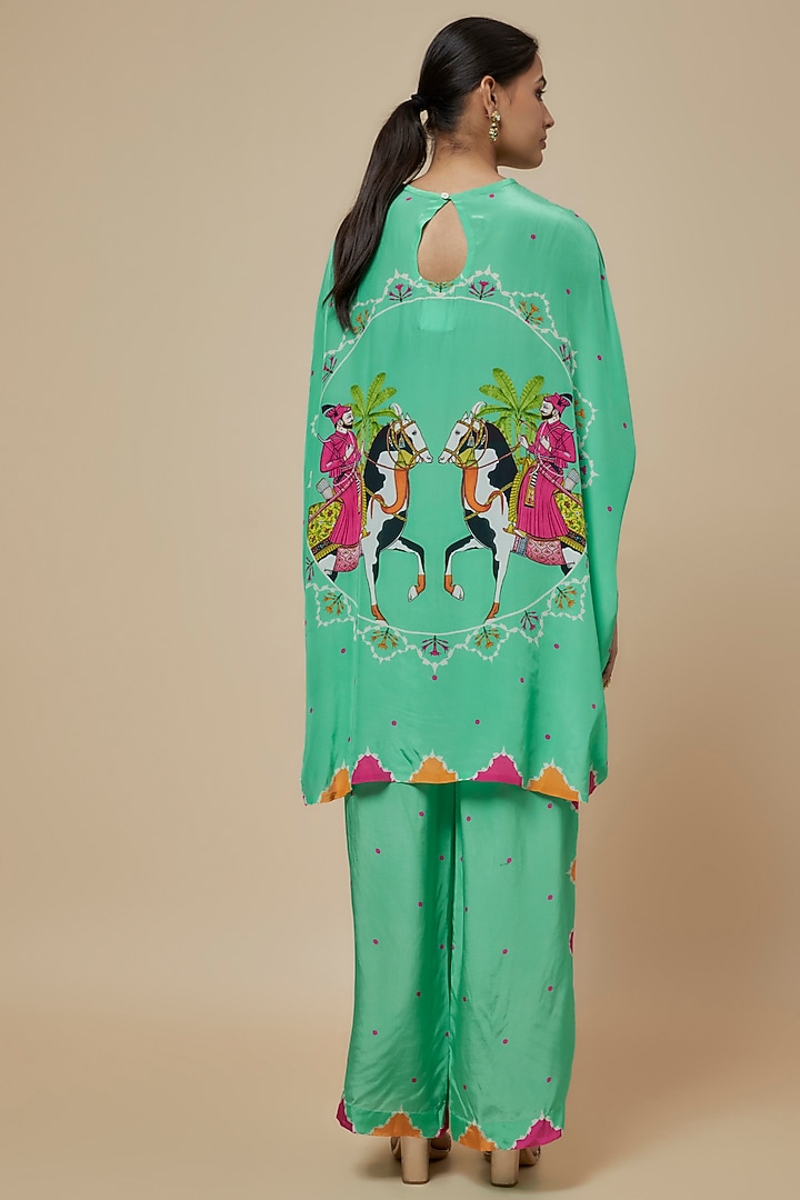 Aqua Crepe Hand Embroidered Kaftan Set by Rajat tangri at Pernia's Pop Up Shop