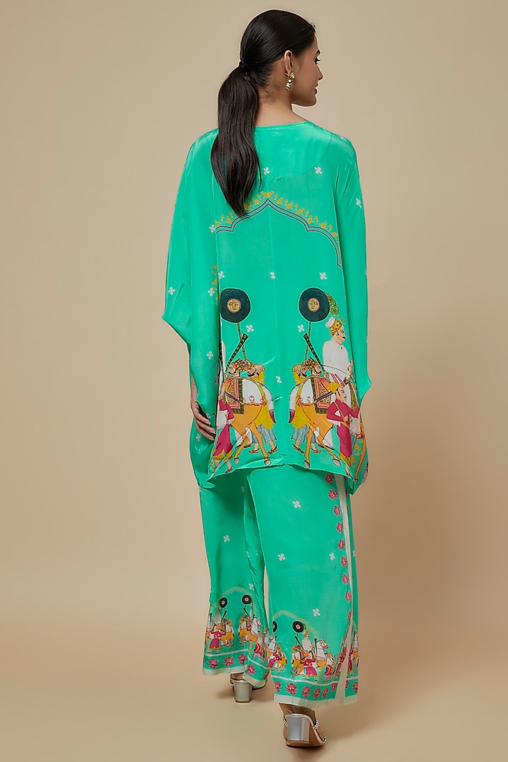 Aqua Crepe Hand Embroidered Kaftan Set by Rajat tangri at Pernia's Pop Up Shop