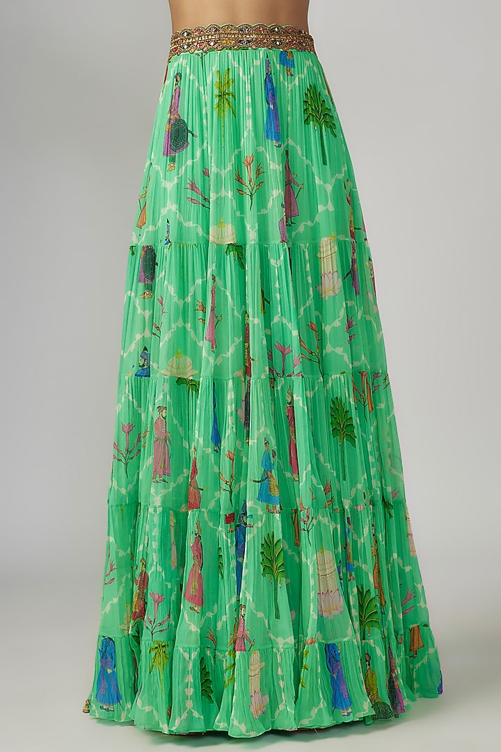 Aqua Georgette Printed & Hand Embroidered Cape Set by Rajat tangri  at Pernia's Pop Up Shop