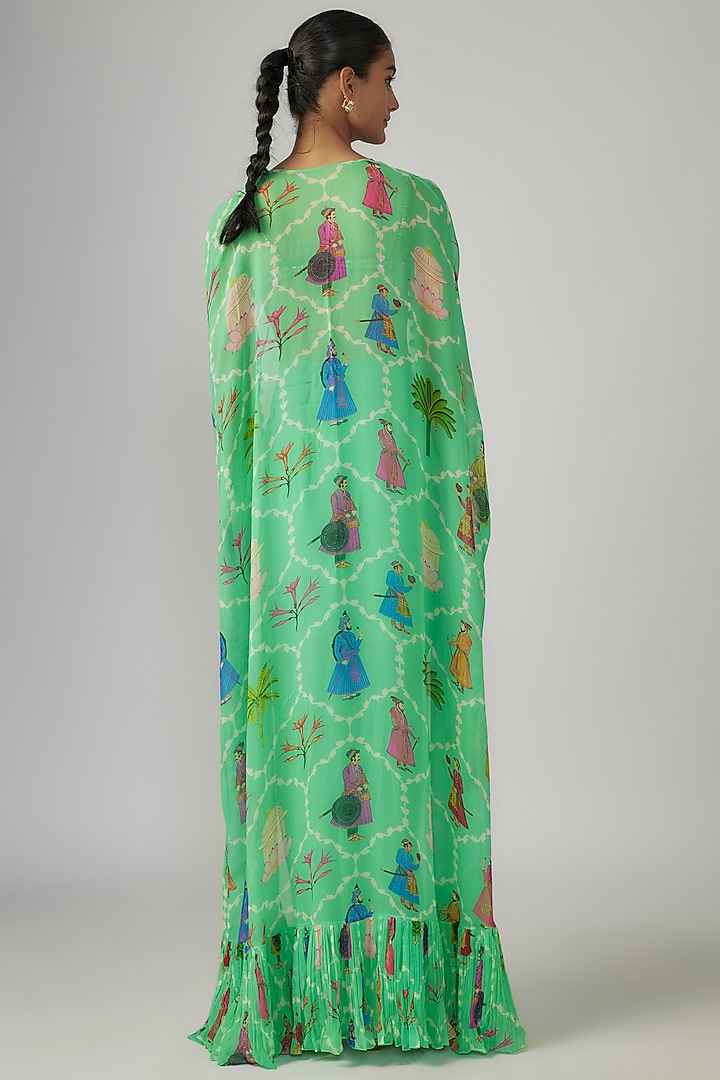 Aqua Crepe & Georgette Printed Cape Set by Rajat tangri  at Pernia's Pop Up Shop