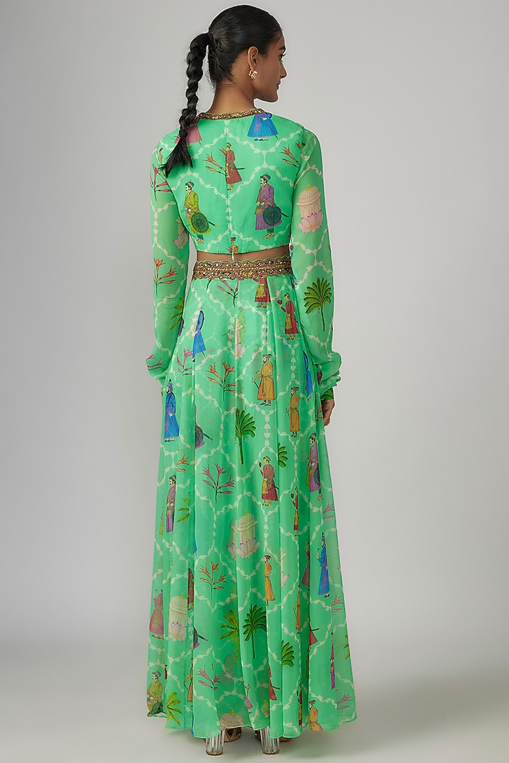 Aqua Georgette & Crepe Hand Embroidered Wedding Lehenga Set by Rajat tangri at Pernia's Pop Up Shop