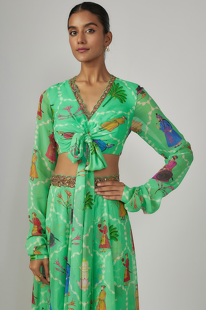 Aqua Georgette & Crepe Hand Embroidered Wedding Lehenga Set by Rajat tangri at Pernia's Pop Up Shop