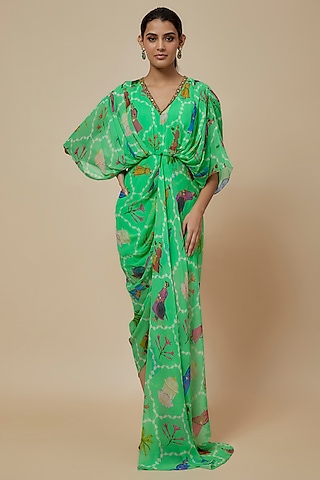 Aqua Georgette Hand Embroidered Maxi Dress by Rajat tangri