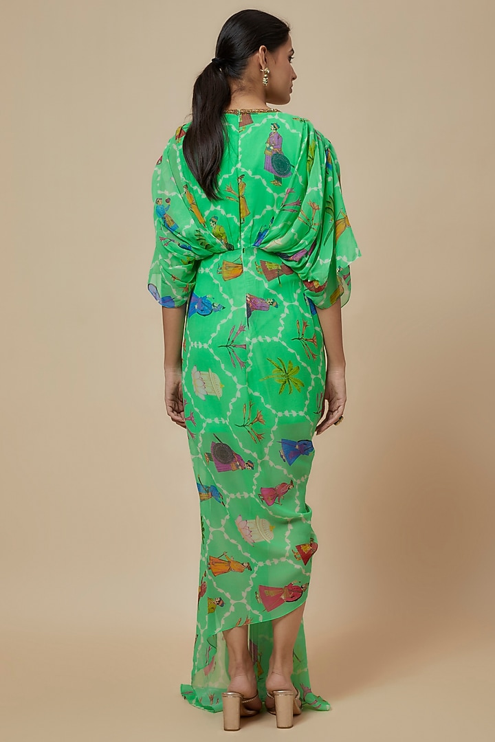 Aqua Georgette Hand Embroidered Maxi Cocktail Dress by Rajat tangri at Pernia's Pop Up Shop