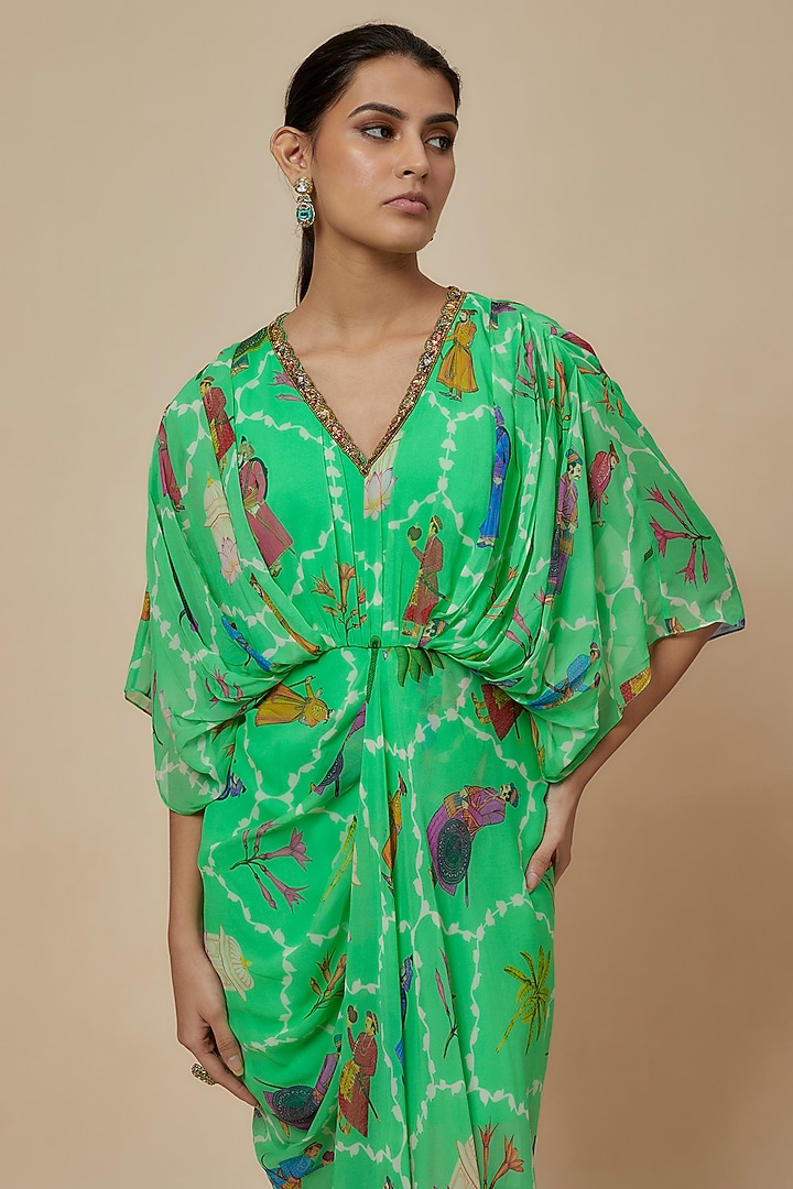 Aqua Georgette Hand Embroidered Maxi Cocktail Dress by Rajat tangri at Pernia's Pop Up Shop