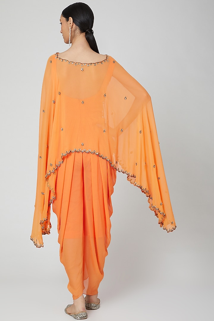 Orange Embroidered Jumpsuit With Cape by Rajat tangri at Pernia's Pop Up Shop
