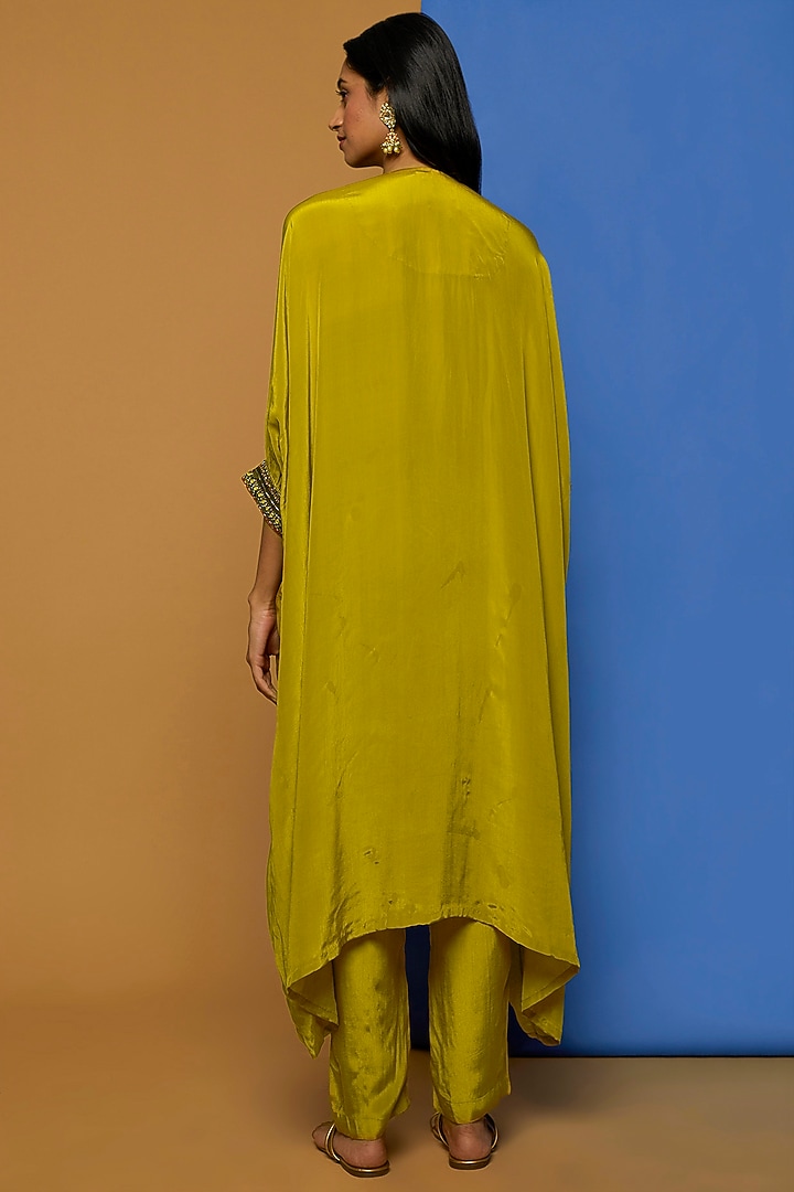 Mustard Hand Embroidered Kaftan Set by Rajat tangri  at Pernia's Pop Up Shop