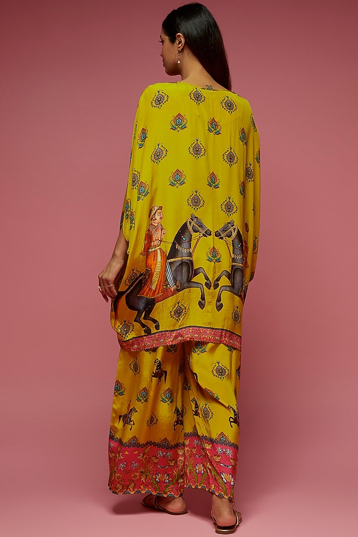 Mustard Crepe Kite Kaftan Set by Rajat tangri at Pernia's Pop Up Shop