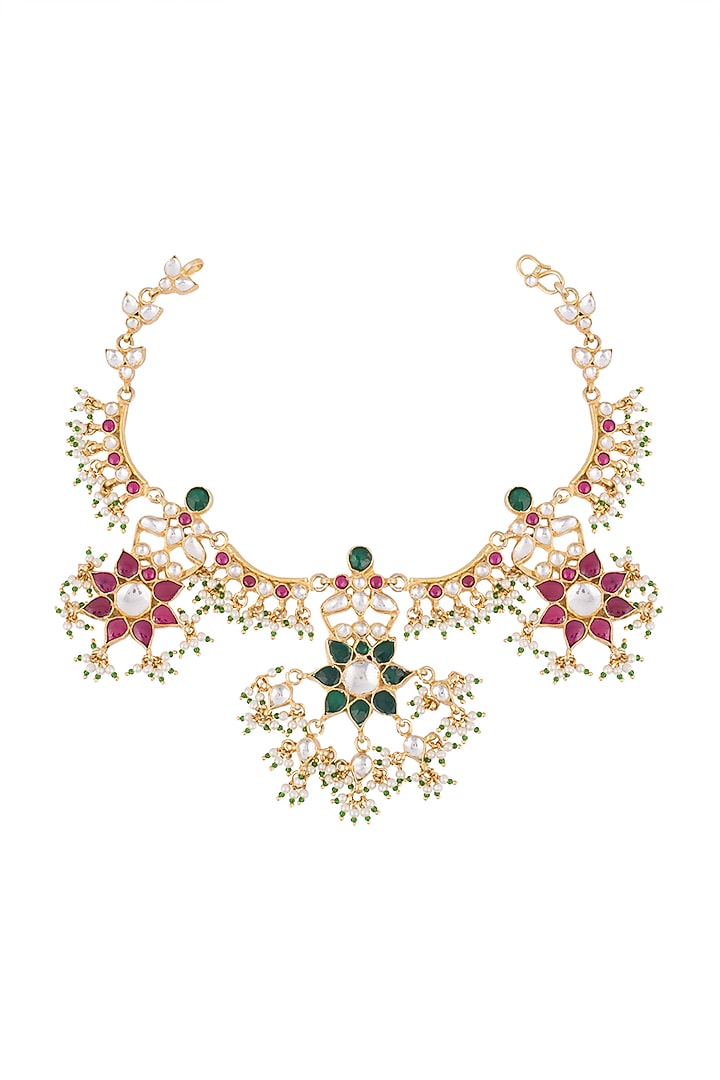22Kt Gold Plated Multi Colored Stone & Pearl Anklet by Riana Jewellery at Pernia's Pop Up Shop