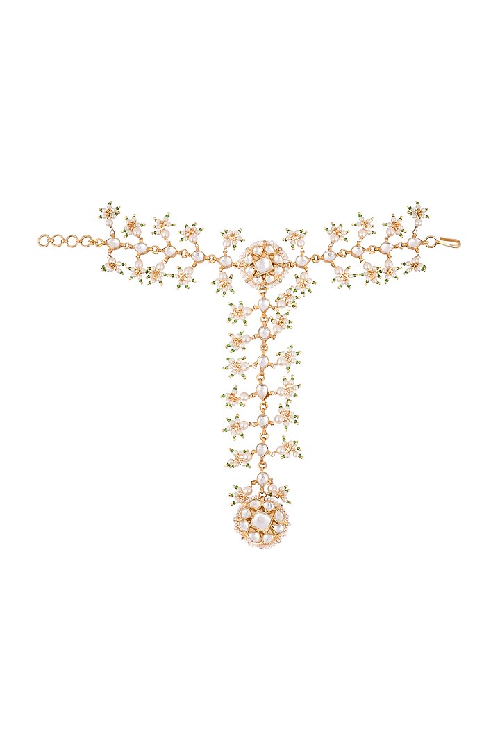 22Kt Gold Plated Jadtar Stone & Pearl Hathfuls by Riana Jewellery at Pernia's Pop Up Shop