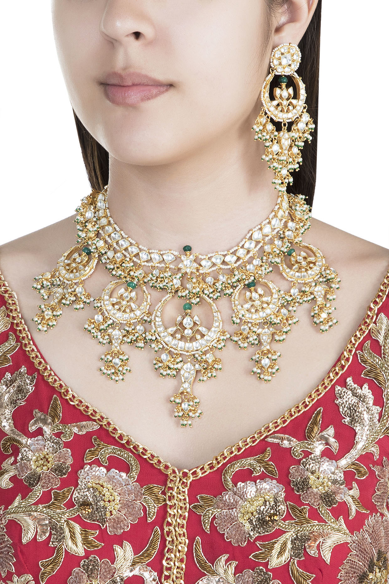 22Kt Gold Plated Pearl \u0026 Emerald Chand 