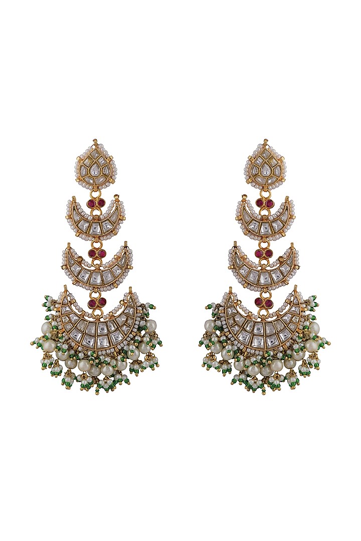 Gold Plated Pink Jadtar Chandbaali Earrings by Riana Jewellery at Pernia's Pop Up Shop