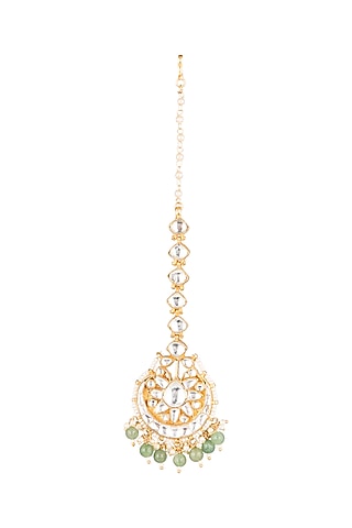 Matte Gold Plated White Stone Maang Tikka by Riana Jewellery
