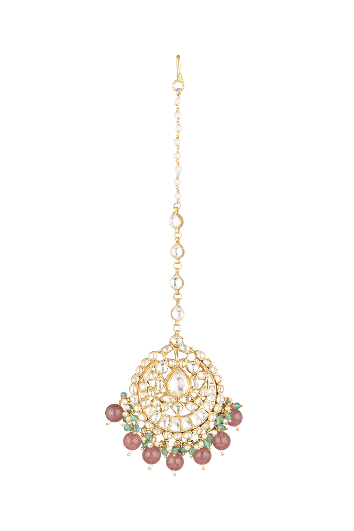 Matte Gold Plated Jadtar Stone Maang Tikka by Riana Jewellery