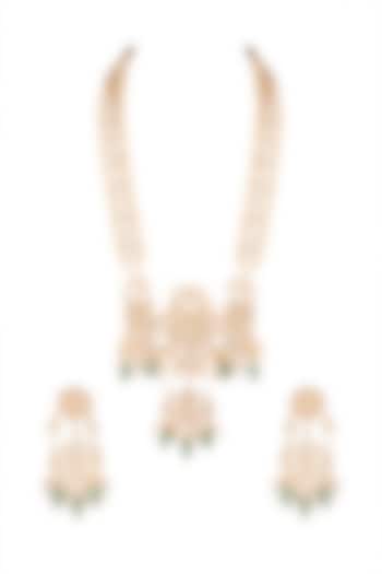 Matte Gold Plated Beaded Pendant Necklace Set by Riana Jewellery