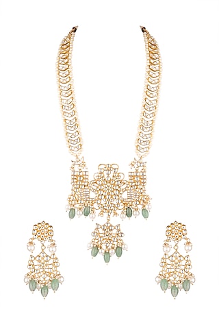 Matte Gold Plated Beaded Pendant Necklace Set by Riana Jewellery