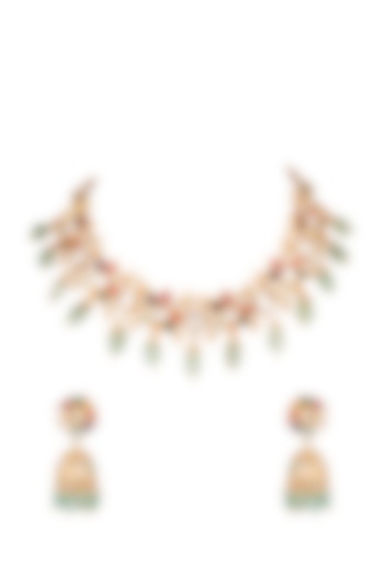 Matte Gold Plated Beaded Choker Necklace Set by Riana Jewellery