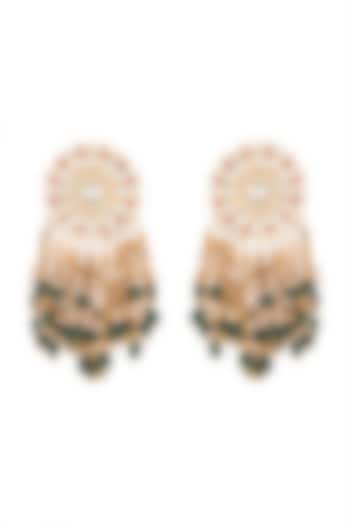 Matte Gold Plated Beaded Earrings by Riana Jewellery