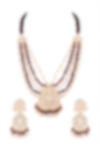 Matte Gold Plated Long Pendant Necklace Set by Riana Jewellery