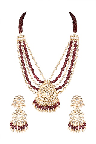 Matte Gold Plated Long Pendant Necklace Set by Riana Jewellery