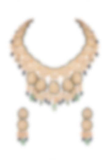 Matte Gold Plated Beaded Necklace Set by Riana Jewellery