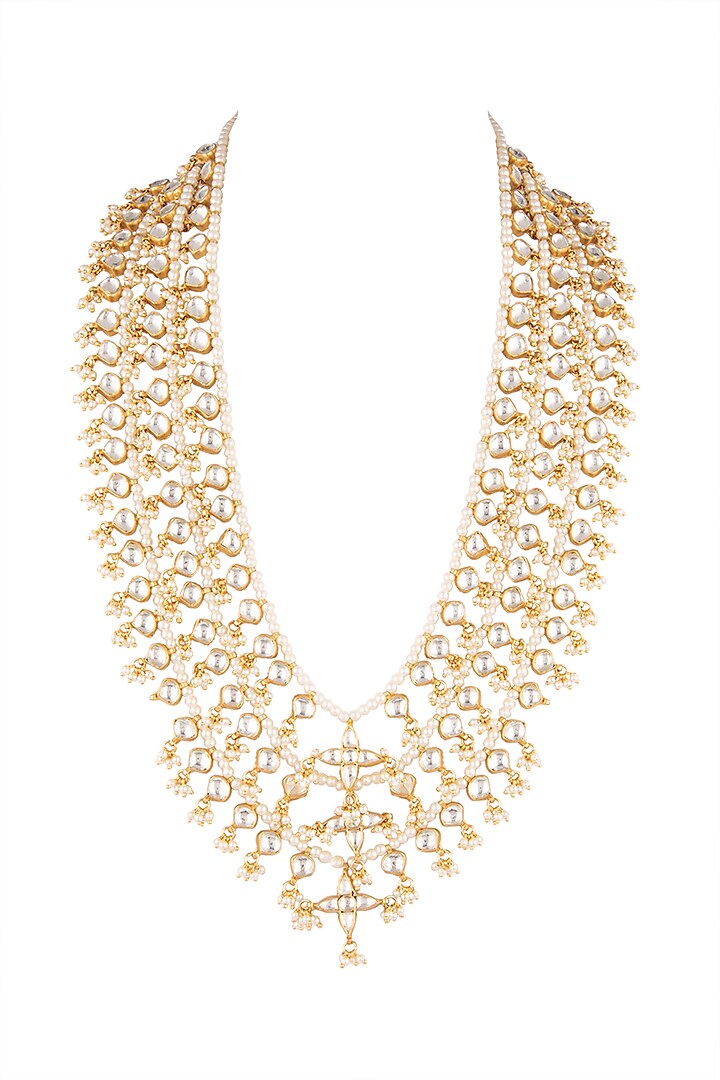 Matte Gold Plated Pearl Mala Necklace by Riana Jewellery at Pernia's Pop Up Shop