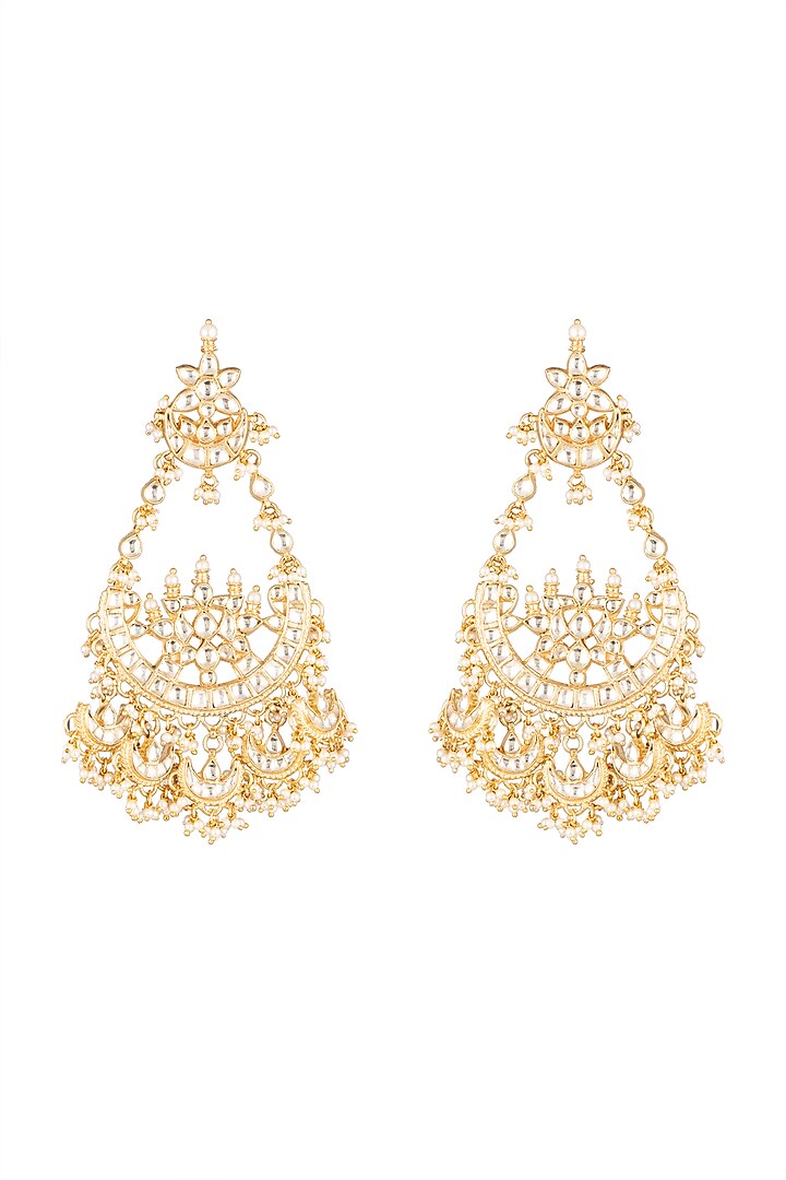Matte Gold Plated Jadtar Chandbali Earrings by Riana Jewellery