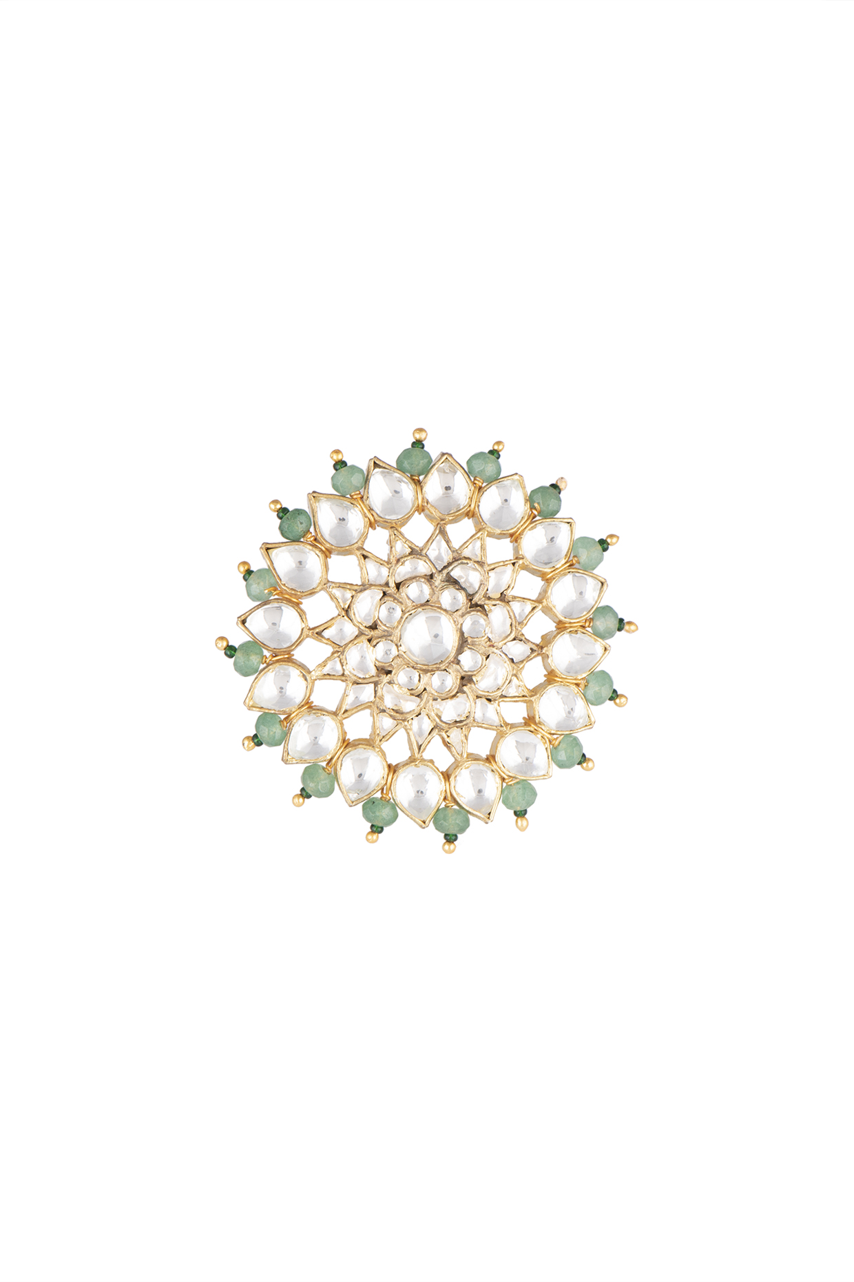 Matte Gold Plated Jadtar Floral Ring by Riana Jewellery