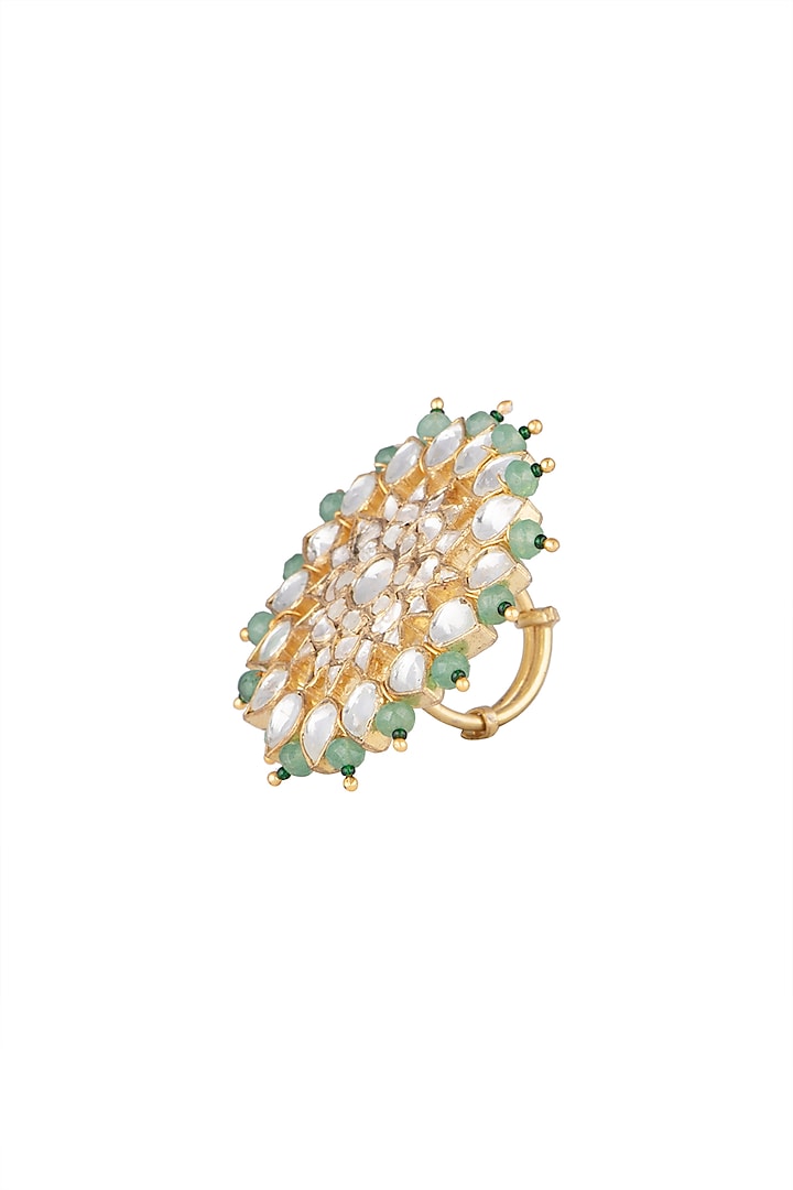 Matte Gold Plated Jadtar Floral Ring by Riana Jewellery