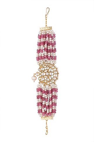 Gold Plated Pearl Chand Shaped Bracelet by Riana Jewellery