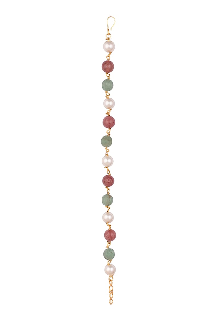 Gold Plated Pearl & Bead Single Line Bracelet by Riana Jewellery