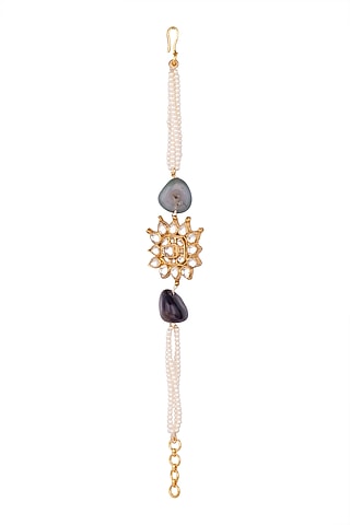 Gold Plated Beaded Floral Bracelet by Riana Jewellery