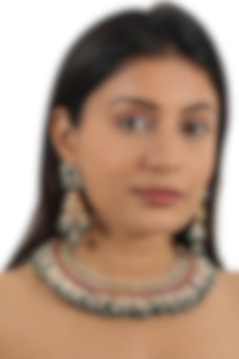 Gold Plated Pink Jadtar & Semi-Precious Stone Necklace Set by Riana Jewellery at Pernia's Pop Up Shop