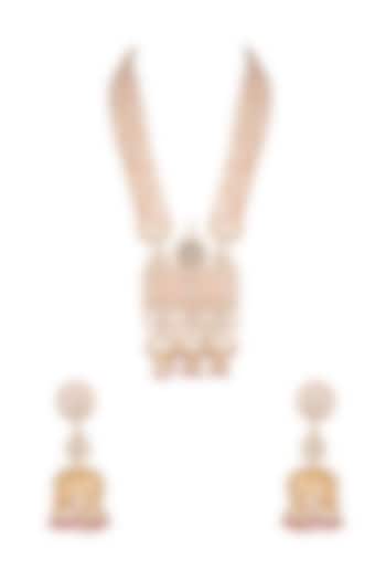 Gold Plated Pearl & Bead Pendant Necklace Set by Riana Jewellery