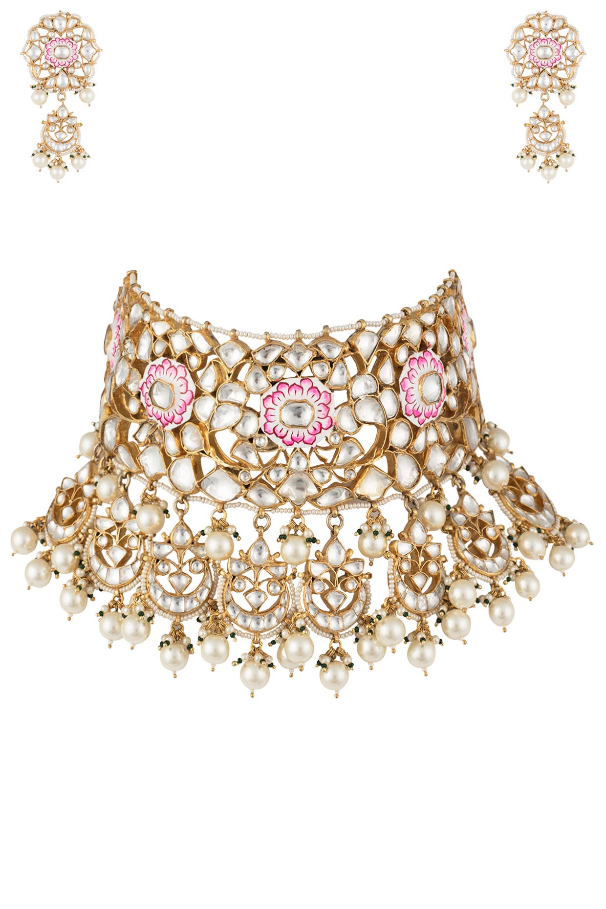 pink meena necklace set Design 