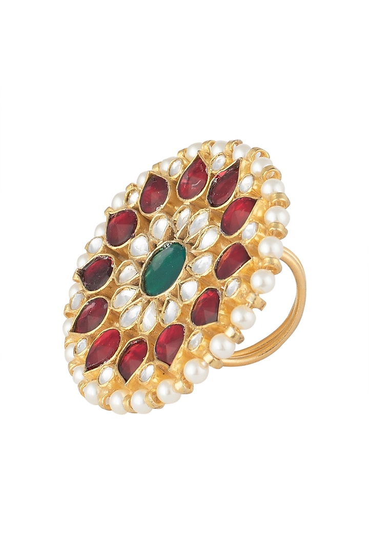 Gold plated red and green ring by RIANA JEWELLERY at Pernia's Pop Up Shop