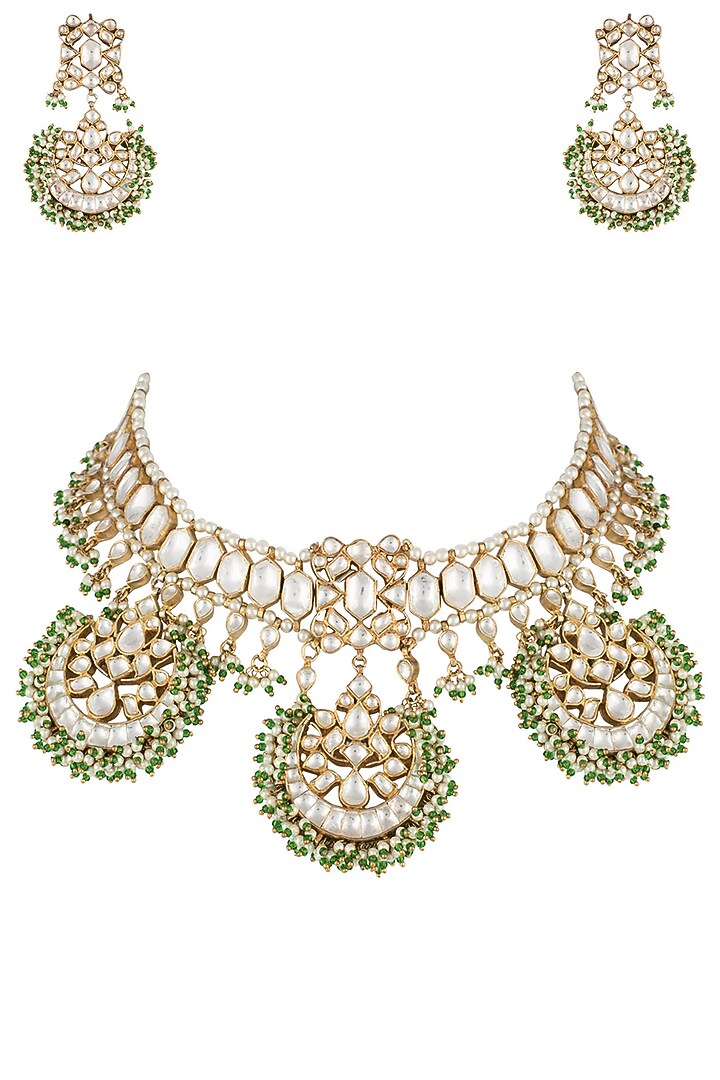 Gold plated fan shaped necklace set by RIANA JEWELLERY at Pernia's Pop Up Shop