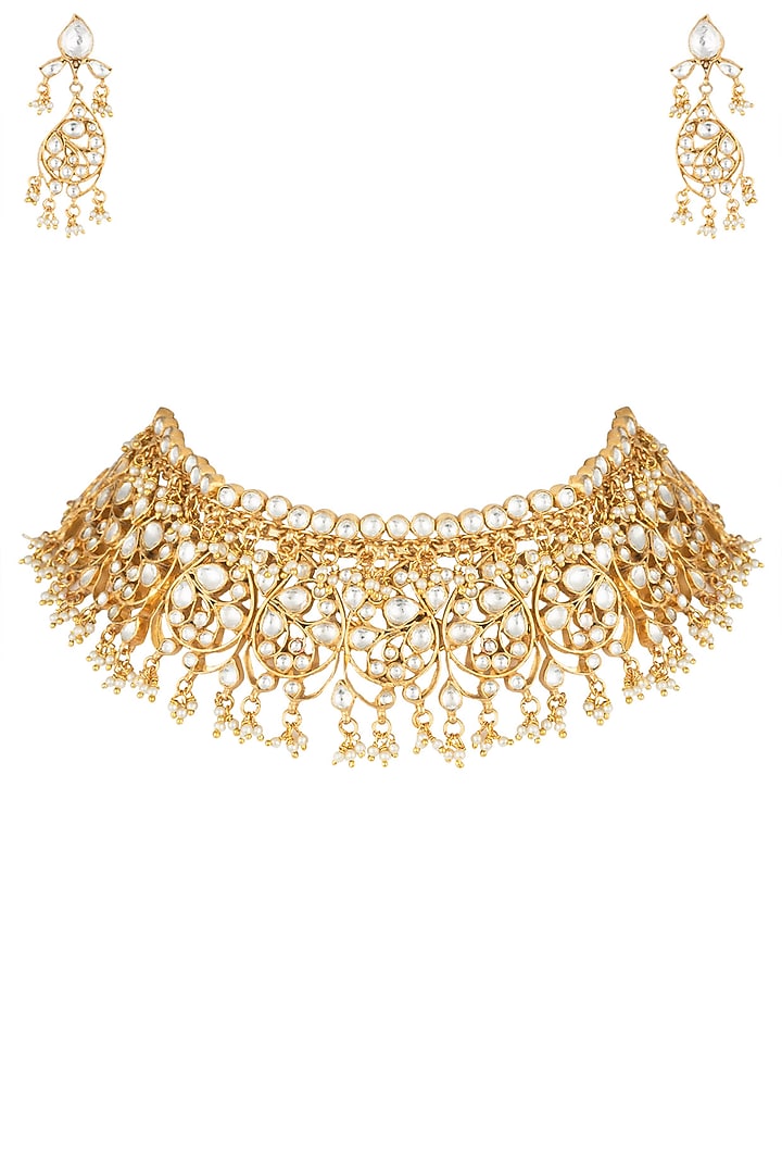 Gold plated oval motive necklace set by RIANA JEWELLERY at Pernia's Pop Up Shop