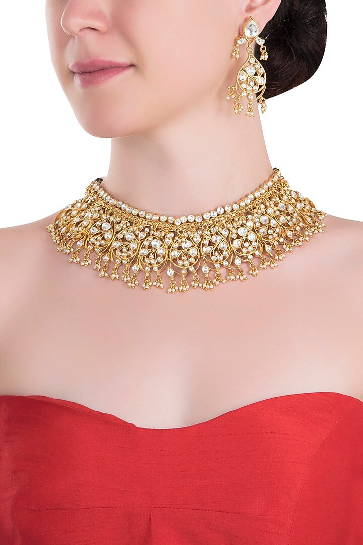 Gold plated oval motive necklace set by RIANA JEWELLERY at Pernia's Pop Up Shop