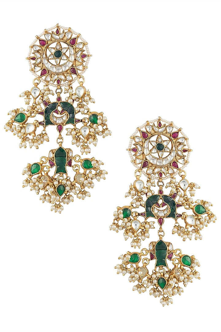 Gold plated pink and green fish earrings by RIANA JEWELLERY at Pernia's Pop Up Shop
