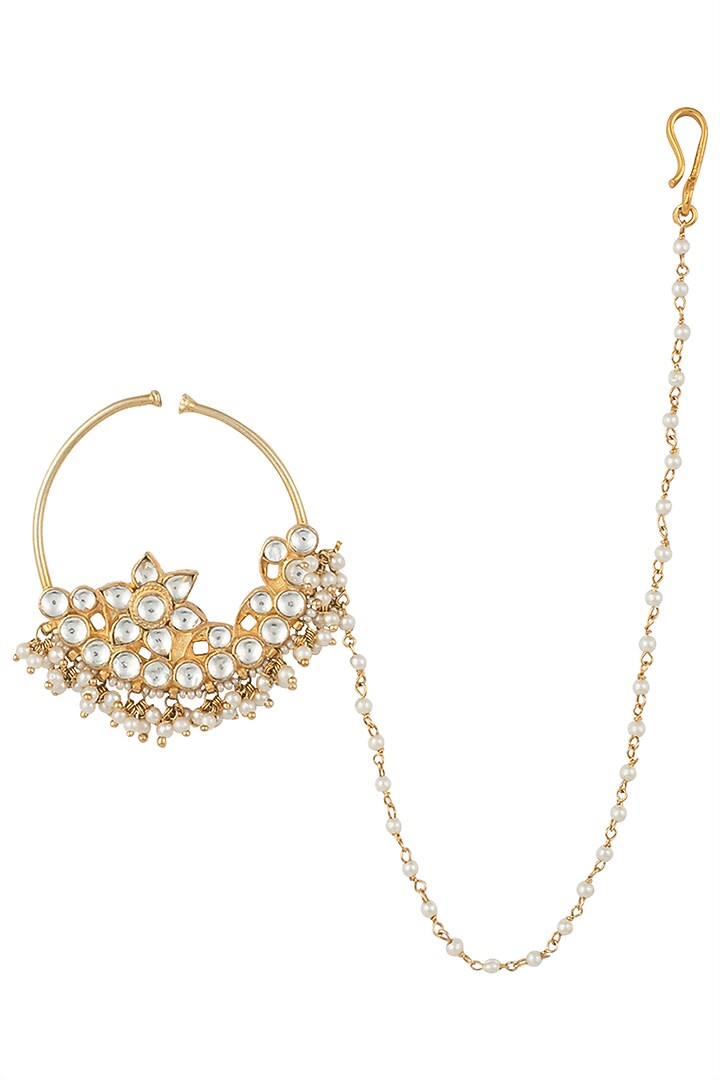 Gold plated white stones nose ring by RIANA JEWELLERY at Pernia's Pop Up Shop