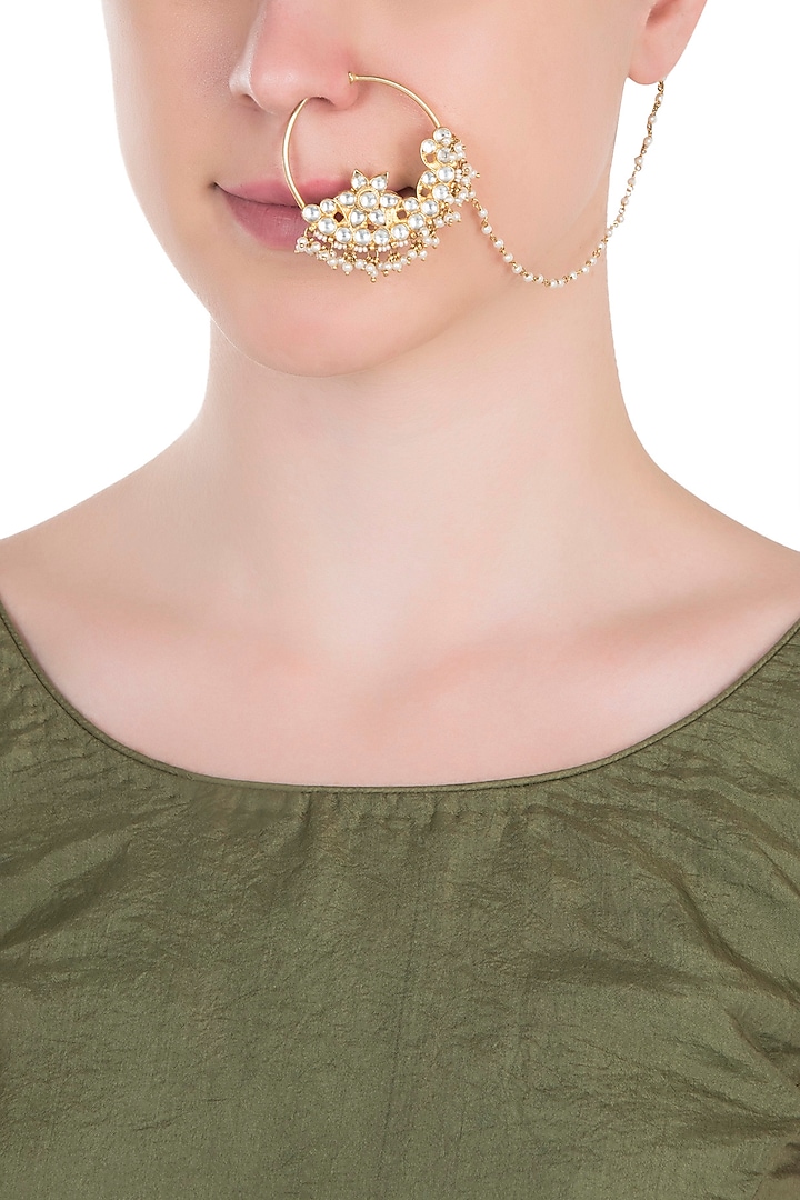 Gold plated white stones nose ring by RIANA JEWELLERY at Pernia's Pop Up Shop