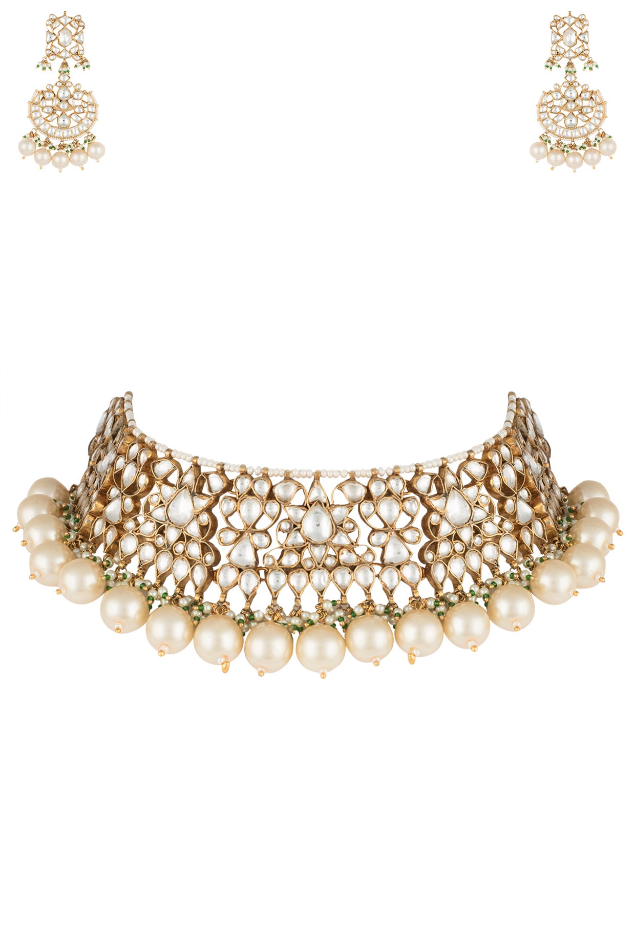 Gold plated white choker pearl necklace 