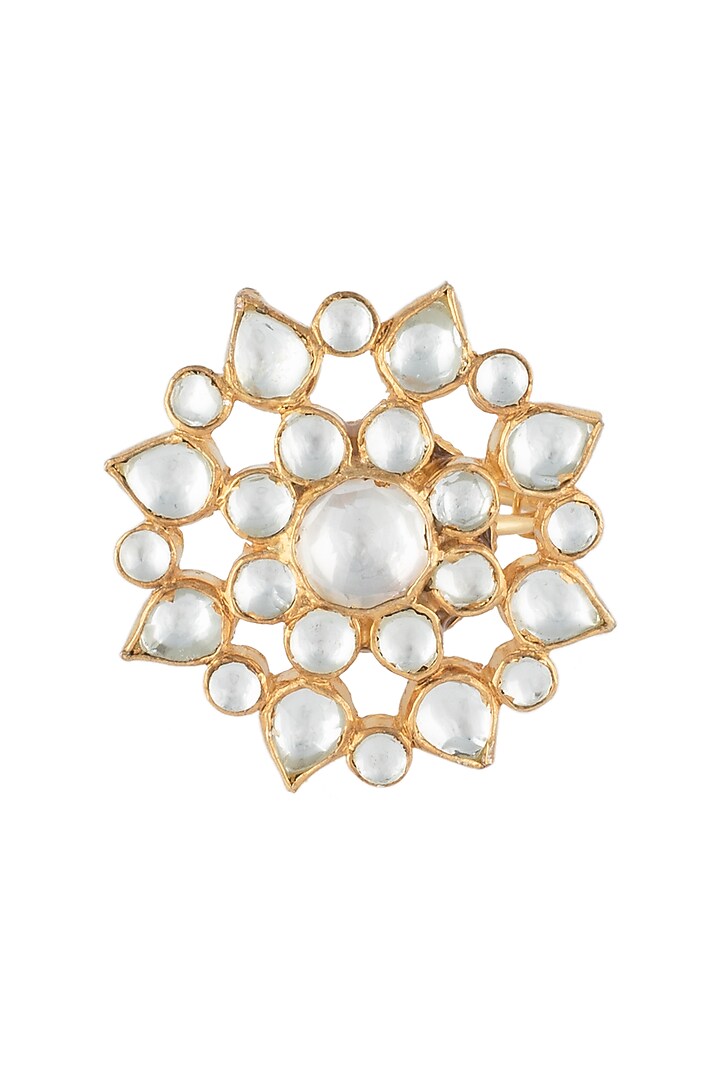 Gold plated white jadtar ring by RIANA JEWELLERY at Pernia's Pop Up Shop